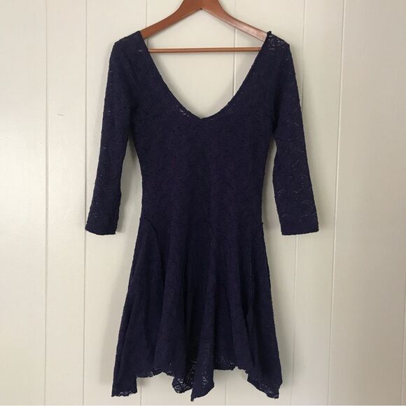 Free People Katya Paisley Lace Blue Asym Dress (S) - Picture 5 of 12